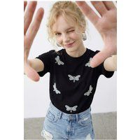 T-Shirt mit Libellen-Stickerei