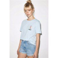 Besticktes Flamingo-Baumwoll-T-Shirt
