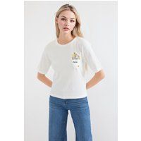 Strukturiertes T-Shirt mit Blumenstickerei