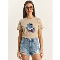 Besticktes Baumwoll-T-Shirt mit Bärenmotiv