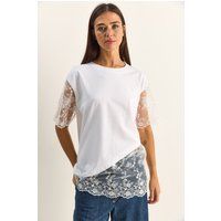 T-Shirt mit asymmetrischen Spitzendetails