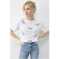 Lockeres Baumwoll-T-Shirt mit Libellen-Verzierung