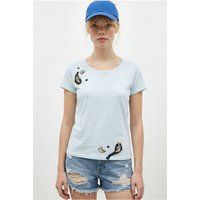 Besticktes T-Shirt mit U-Ausschnitt