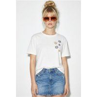 Floral besticktes Rundhals-T-Shirt