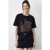 T-Shirt mit Pailletten-Leoparden-Grafik