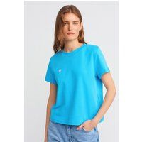 Kurzarm-Baumwollshirt mit Herz-Stickerei
