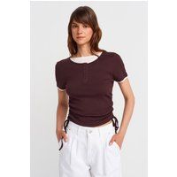 Ripp-Henley-Top mit seitlicher Raffung