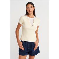 Lagen-Look Baumwoll-Henley-T-Shirt