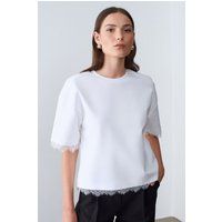 Baumwoll-T-Shirt mit Spitzenbesatz