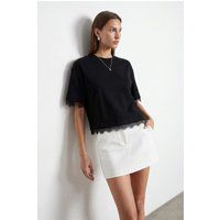 T-Shirt mit Spitzenbesatz aus Baumwolljersey