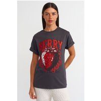 Baumwoll-T-Shirt mit Erdbeer-Grafikprint