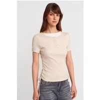 Lagenlook-Henley-Top mit Kordelzügen