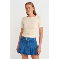 Geripptes Crop-T-Shirt mit Kontrastkanten