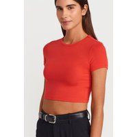 Figurbetontes Rundhals-Crop-Shirt