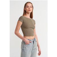 Geripptes Crop-Top mit eckigem Ausschnitt