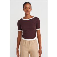 Rippstrick-Crop-Top mit Kontrastbündchen