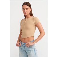 Geripptes Henley Crop Top