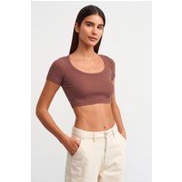Geripptes Crop-Shirt mit Rundhalsausschnitt