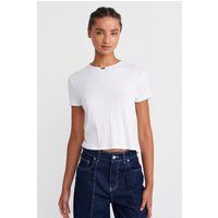 Kurzes Pointelle-Ripp-T-Shirt