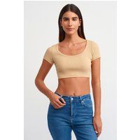 Geripptes Crop-Top mit U-Ausschnitt
