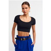 Geripptes Crop-Top mit U-Ausschnitt
