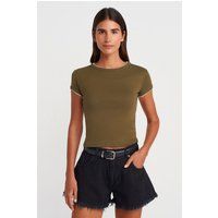 Körpernahes Crop-T-Shirt mit Kontrastkanten