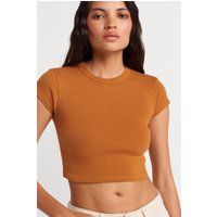 Figurbetontes Geripptes Crop-T-Shirt
