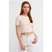 Eng anliegendes geripptes Crop-T-Shirt
