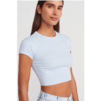 Geripptes Crop-T-Shirt mit Rundhalsausschnitt