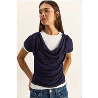 T-Shirt mit Wasserfall-Ausschnitt im Lagenlook