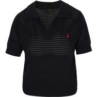 Kurzärmeliges Pointelle-Strick-Polo-Top