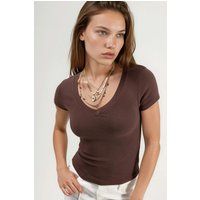Elastisches Kurzarm-T-Shirt mit V-Ausschnitt