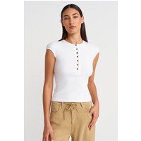 Figurbetontes Rippstrick Henley T-Shirt