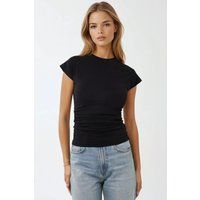 Figurbetontes Rundhals-T-Shirt mit Raffungen