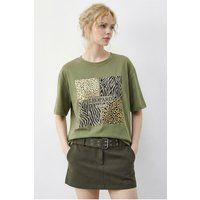 Grafik-T-Shirt mit Pailletten-Tierprint