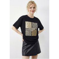 T-Shirt mit Animal-Print-Mix und Pailletten