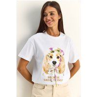 T-Shirt mit Pailletten-Hundegrafik