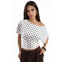 Batwing-Bluse mit Punktemuster und U-Boot-Ausschnitt