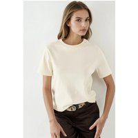 Geripptes Baumwoll-T-Shirt mit Rundhalsausschnitt