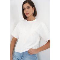 T-Shirt mit Steinverzierung und Rundhalsausschnitt