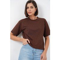Steinverziertes T-Shirt mit Rundhalsausschnitt
