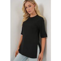 Strukturiertes Longline-T-Shirt mit Rundhalsausschnitt