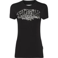 T-Shirt mit kristalbesetztem Gothic-Logo