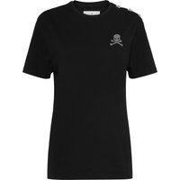 Baumwoll-T-Shirt mit Schmuckstein-Totenkopf
