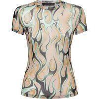 Enganliegendes Mesh-T-Shirt mit Flammenprint