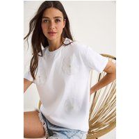 Baumwoll-T-Shirt mit 3D-Blumenapplikationen