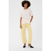 Locker geschnittenes T-Shirt mit Lippen-Stickerei