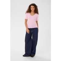 Geripptes T-Shirt mit Knopfleiste