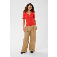Geripptes Henley-Oberteil mit Wellensaum