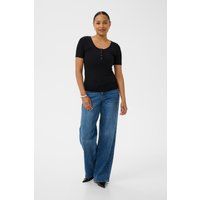 Geripptes Henley-T-Shirt, schmale Passform